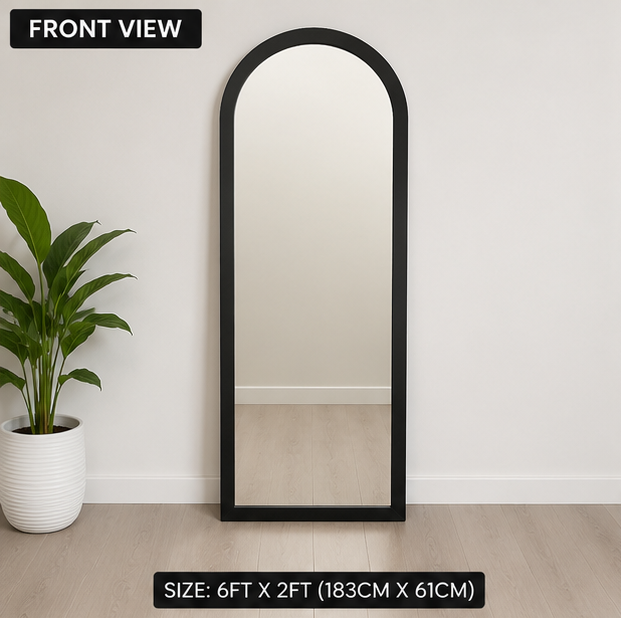 Premium Arched Mirror – 6 ft × 2 ft (Black Frame)